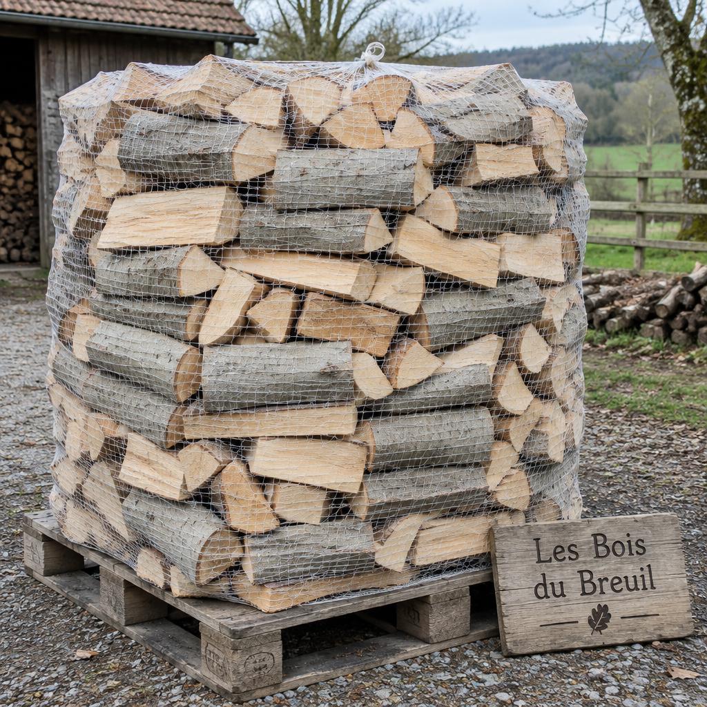 Bois de chauffage sec Hêtre Charme 100 % – 2 stères, bûches 33 cm – Les Bois du Breuil