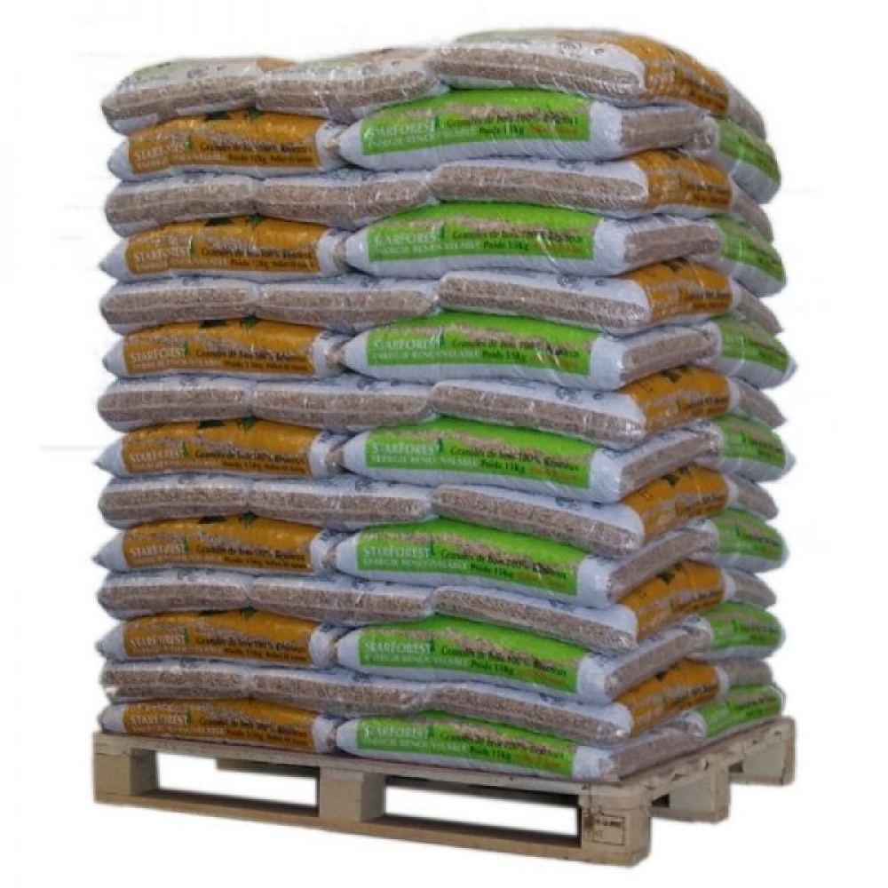 Palette de 70 sacs de 15 kg de granulés de bois StarForest filmés sur palette