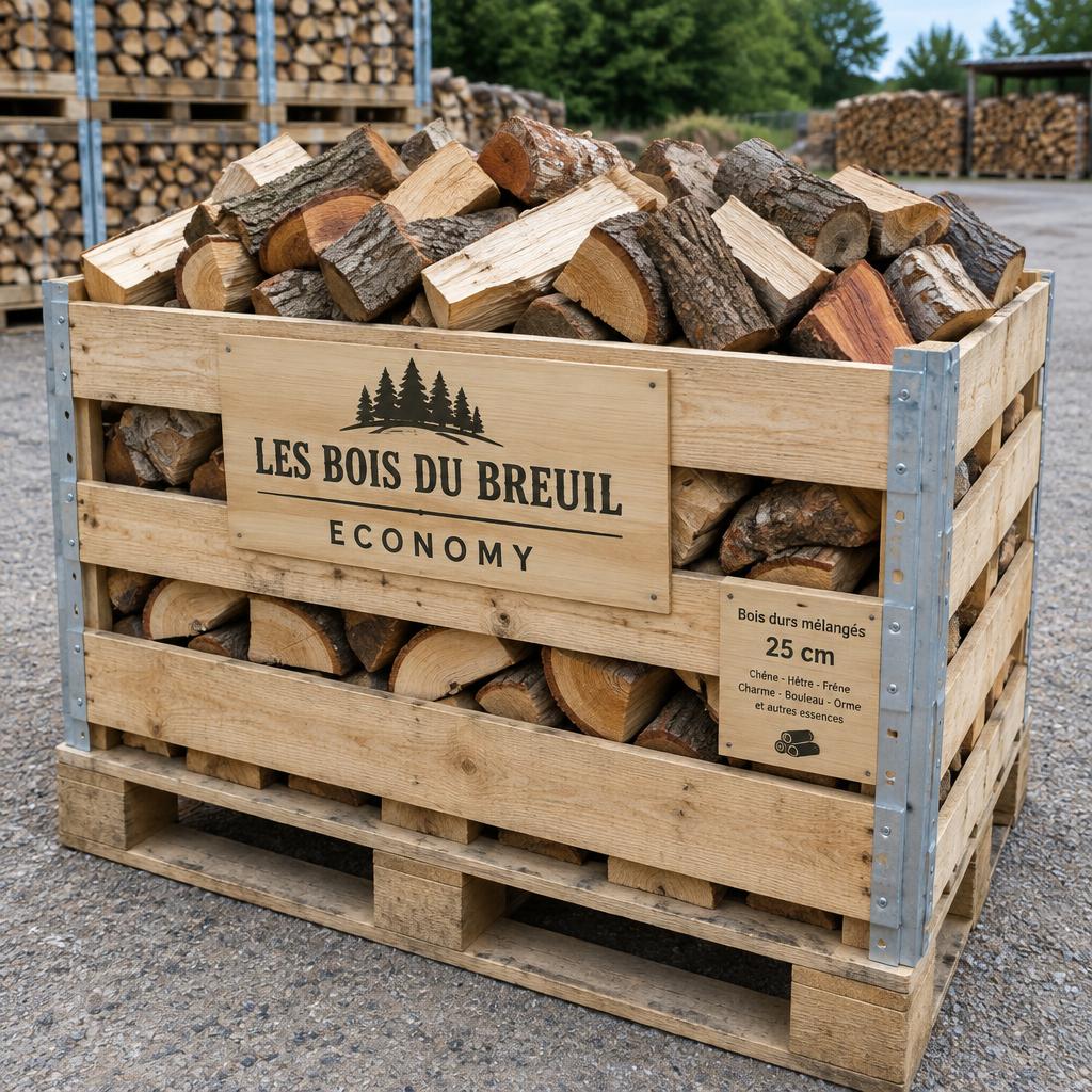 Mélange Economy de feuillus, séché en séchoir 25 cm - 0,5 m³ de bois empilé