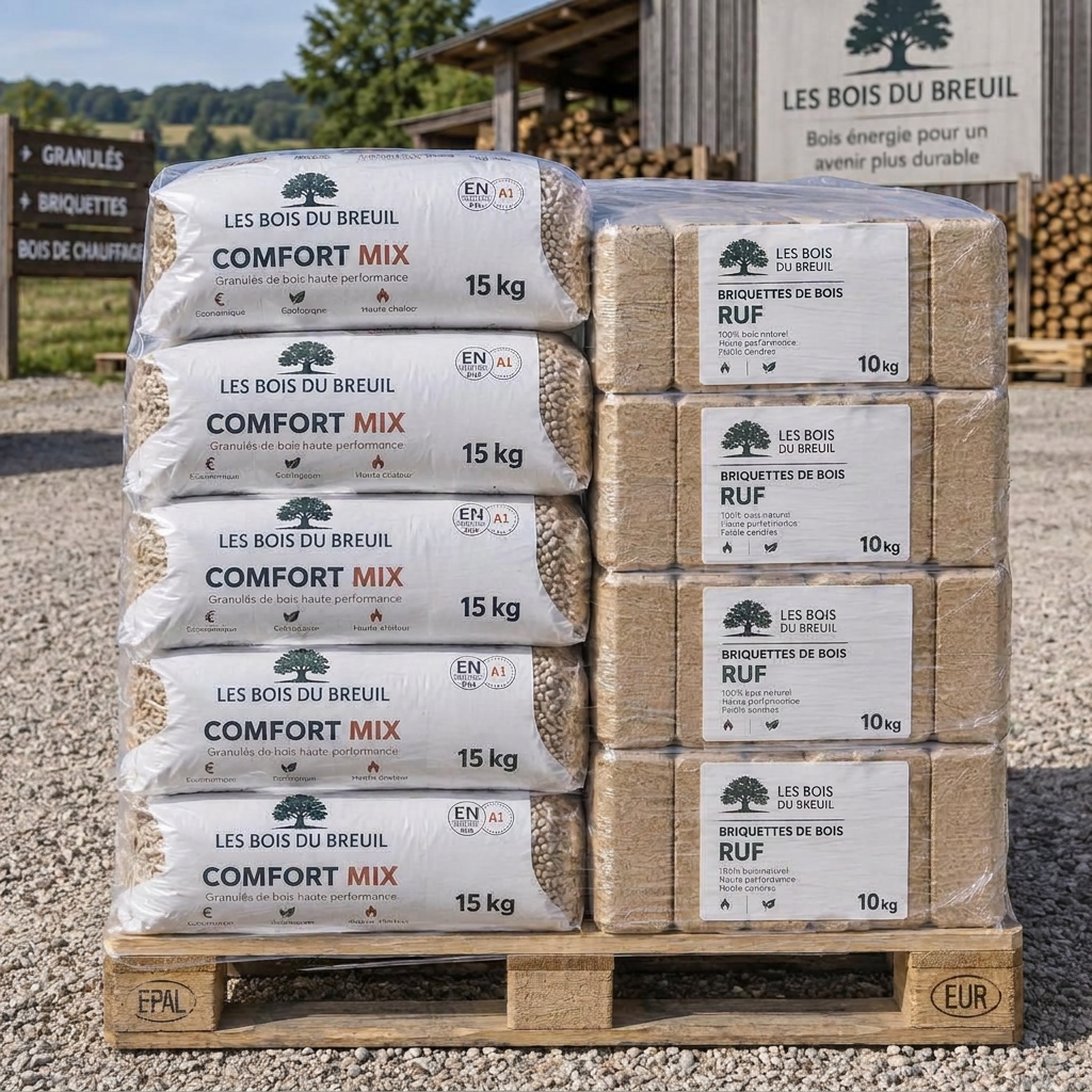 Les Bois du Breuil Comfort Mix - granulés ENplus A1 495 kg + briquettes RUF 480 kg