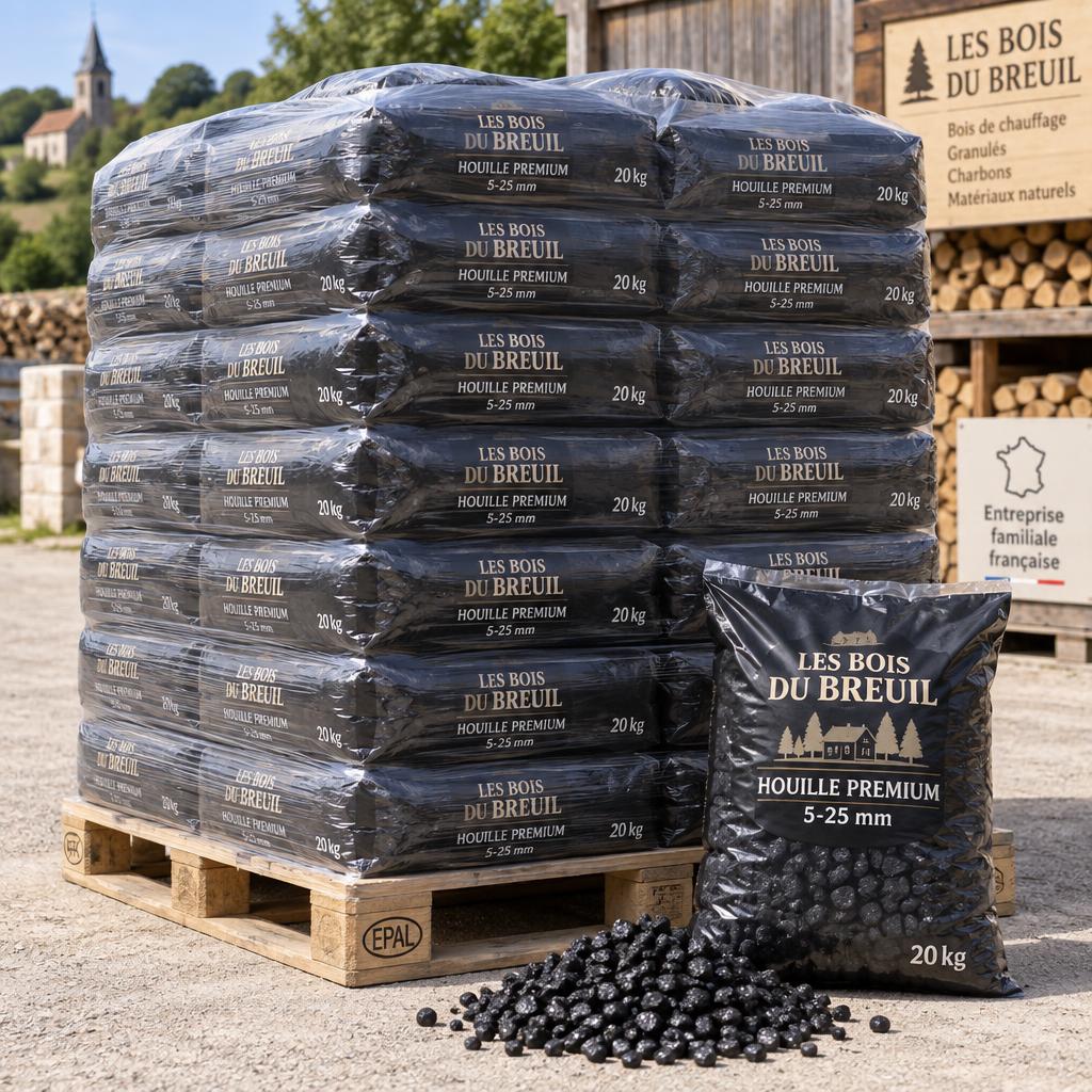 Houille Premium 5-25 mm, 27-29 MJ/kg - palette complète 1 000 kg (50 x 20 kg) - Les Bois du Breuil