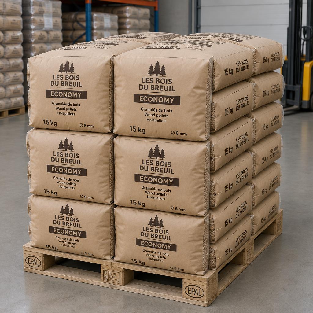 Granulés de bois Economy 6 mm - palette complète 990 kg (66 x 15 kg)