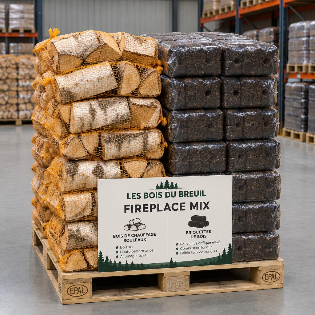 Les Bois du Breuil Fireplace Mix - bois de bouleau + briquettes d'écorce longue durée