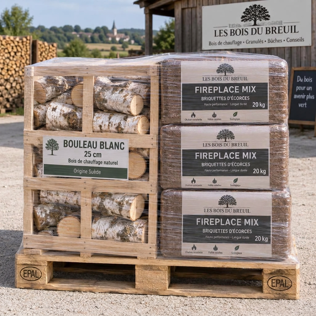 Les Bois du Breuil Fireplace Mix - bois de bouleau suédois + briquettes d’écorce longue durée