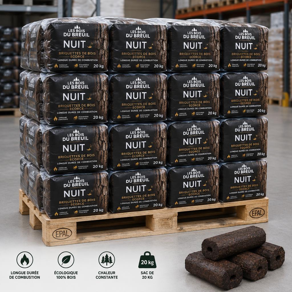 Briquettes de nuit en écorce - palette 760 kg (38 x 20 kg)