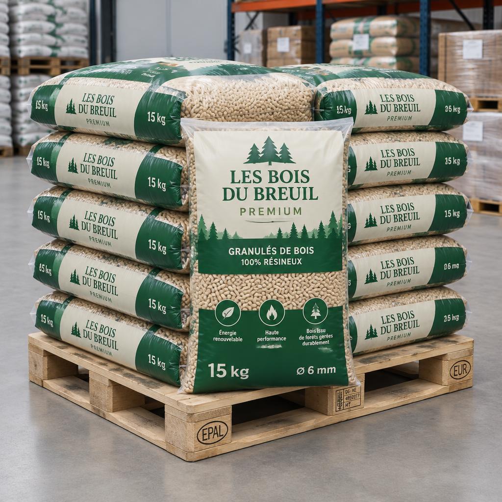 Granulés premium de résineux 6 mm - palette complète 990 kg (66 x 15 kg)