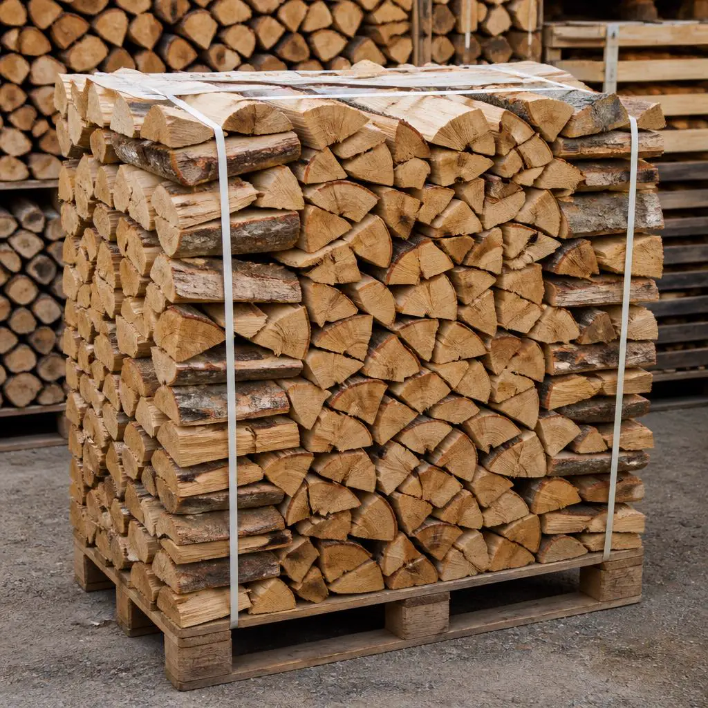 Palette de bûches de bois dur soigneusement empilées (visuel d'illustration)